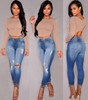 2016 New Hot Fashion Ladies Cotton Denim Pants Stretch Womens Bleach Ripped Knee Skinny Jeans Denim Jeans For Female