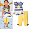 2016 New Girls Clothing Sets Baby Kids Clothes Children Clothing 2 PCS Set Short Sleeve Striped T Shirt + Pants Girls Clothes
