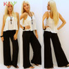 2016 New Fashion Women Loose Long Culottes Brocade Pants Dress Wide Leg Pants Trouser !5