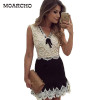 2016 New fashion patchwork women v neck white Bow lace dress ladies sleeveless vintage casual mini summer dresses