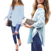 2016 New Fashion Off Shoulder Blouse Sexy Slash neck Long Sleeve Bow Blouses And Shirts Women Loose Tops Summer Blusas Plus size