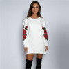 CANIS Floral Embroidery shirt Women Kawaii Pattern Long Sleeve Design Cotton Shirt Women Black Tees Plus