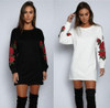 CANIS Floral Embroidery shirt Women Kawaii Pattern Long Sleeve Design Cotton Shirt Women Black Tees Plus