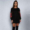 CANIS Floral Embroidery shirt Women Kawaii Pattern Long Sleeve Design Cotton Shirt Women Black Tees Plus