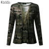 Camouflage Print Blouses 2018 ZANZEA Women Shirts Long Sleeve Sexy Hollow Out Lace Up V Neck Casual Blusas Tops Oversized