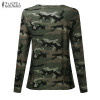 Camouflage Print Blouses 2018 ZANZEA Women Shirts Long Sleeve Sexy Hollow Out Lace Up V Neck Casual Blusas Tops Oversized