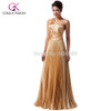 2017 Beautiful Luxury Gold Evening Dress Grace Karin Satin long Party Dresses new Formal Gowns vestido de festa longo 6033