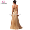 2017 Beautiful Luxury Gold Evening Dress Grace Karin Satin long Party Dresses new Formal Gowns vestido de festa longo 6033