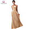 2017 Beautiful Luxury Gold Evening Dress Grace Karin Satin long Party Dresses new Formal Gowns vestido de festa longo 6033