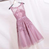 2016 Dust Pink Beaded Lace Appliques Short Prom Dresses Robe De Soiree Knee Length Party Evening Dress