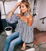 2016 Elegant Blouses Floral Tops Plain Blue Off the Shoulder Elegant Sexy Shirts Women Tops Summer Blouse Blusas with Choker