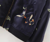 2016 Contrast color Flower Embroidery Jacket New Women V neck Pockets Short Bomber Jacket Coat Pilots Outerwear Tops 2 colors