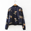 2016 Contrast color Flower Embroidery Jacket New Women V neck Pockets Short Bomber Jacket Coat Pilots Outerwear Tops 2 colors