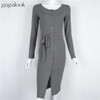 2016 Brand Women Winter Dress Tunic Midi Office Robe Black Long Sleeve Bodycon Button Casual Cardigan Dress Vestidos 942