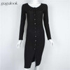 2016 Brand Women Winter Dress Tunic Midi Office Robe Black Long Sleeve Bodycon Button Casual Cardigan Dress Vestidos 942