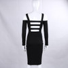 2016 Black White Sexy Solid Long Sleeve Bandage Party Dress Hollow Out Off The Shoulder Backless Midi Bodycon Women Dresses