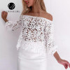 2016 Black Sexy Club Off Shoulder Hollow Out Women Blouses Summer Beach Style Long Sleeve Party Girls Blusas Shirts Tops