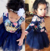 Elegant Girl Dress Girls 2017 Summer Fashion One Printed Lace Big Bow Party Tulle Flower Princess Wedding Dresse Baby Girl dress