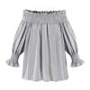 Elegant Blue Off Shoulder Female Blouse Shirt Girls Gray White Blouses Women Striped Tops XL-5XL