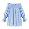 Elegant Blue Off Shoulder Female Blouse Shirt Girls Gray White Blouses Women Striped Tops XL-5XL