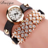 DUOYA Fashion Casual Women Bracelet Watches Vogue Bow Crystal PU Leather Analog Quartz Wrist Watch Relogio Feminino