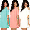 2016 Women's Fashion Summer Sexy Off Shoulder Chiffon Short Sleeve T-Shirt Tops Mini Dress