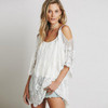 2016 Women Beach Dress Sexy Strap Sheer Floral Lace Embroidered Crochet Summer Dresses Hippie Boho Dress Beach Wear
