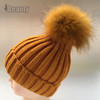 2016 Winter Knitted Real Fur Hat Women thicken Beanies skullies  with 15cm Raccoon Fur Pom poms Caps snapback beanie Hats
