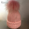 2016 Winter Knitted Real Fur Hat Women thicken Beanies skullies  with 15cm Raccoon Fur Pom poms Caps snapback beanie Hats