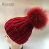 2016 Winter Knitted Real Fur Hat Women thicken Beanies skullies  with 15cm Raccoon Fur Pom poms Caps snapback beanie Hats