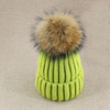 2016 Winter Knitted Real Fur Hat Women thicken Beanies skullies  with 15cm Raccoon Fur Pom poms Caps snapback beanie Hats