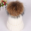 2016 Winter Knitted Real Fur Hat Women thicken Beanies skullies  with 15cm Raccoon Fur Pom poms Caps snapback beanie Hats