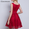 CEEWHY Double-Shoulder O-Neck Special Occasion Sexy Lace Dress Burgundy Short Cocktail Dress Party Dress Vestido de Festa Curto