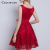 CEEWHY Double-Shoulder O-Neck Special Occasion Sexy Lace Dress Burgundy Short Cocktail Dress Party Dress Vestido de Festa Curto