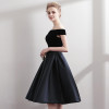 CEEWHY Boat Neck Satin Little Black Dress Elegant Short Cocktail Dresses Knee Length Prom Dresses Robe Cocktail mi Longue CEEWHY Boat Neck Satin Little Black Dress Elegant Short Cocktail Dresses Knee Length Prom Dresses Robe Cocktail mi Longue