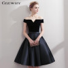 CEEWHY Boat Neck Satin Little Black Dress Elegant Short Cocktail Dresses Knee Length Prom Dresses Robe Cocktail mi Longue CEEWHY Boat Neck Satin Little Black Dress Elegant Short Cocktail Dresses Knee Length Prom Dresses Robe Cocktail mi Longue