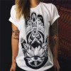 CDJLFH Summer Casual Women Harajuku Cartoon Print Shirts Round Neck Short Sleeve Women White Blouses Feminina Camisa