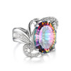 Luxury Cocktail Ring 9.5ct Genuine Gem Stone Rainbow Fire Mystic Topaz Ring Concave Pure Solid 925 Sterling Silver Jewelry Women