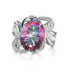Luxury Cocktail Ring 9.5ct Genuine Gem Stone Rainbow Fire Mystic Topaz Ring Concave Pure Solid 925 Sterling Silver Jewelry Women