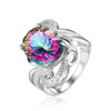 Luxury Cocktail Ring 9.5ct Genuine Gem Stone Rainbow Fire Mystic Topaz Ring Concave Pure Solid 925 Sterling Silver Jewelry Women