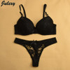 Julexy Sexy Thong Lace Push Up Bra Set  Lingerie Women Underwear Sets Intimates Embroidery Floral Black Red Blue Bra Brief Sets
