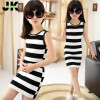 Jilly Children Girls' Clothing Black And White Stripes Summer Girl Dress 100% Cotton 3-14 Kids Vest Dresses for Teenage Girls