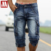 New 2017 Men Retro Denim Shorts, Men's Casual Washed Cotton Short Jeans, Men cowboy Wear Military Style Multi Pocket Shorts