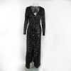 NATTEMAID Sexy women Sequin Maxi Dresses Long Sleeve Bodycon Deep V Neck Split Autumn Elegant Long Dresses Party Club Vestidos