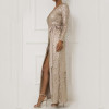 NATTEMAID Sexy women Sequin Maxi Dresses Long Sleeve Bodycon Deep V Neck Split Autumn Elegant Long Dresses Party Club Vestidos