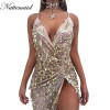 NATTEMAID 2017 Spring Women vintage dress Apparel Sexy sequin tassel beach party Club Wear Maxi long dresses Gold sequined Robe