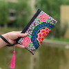 National Ethnic Style Women Wallets Small Embroidered Bag Traditional Handmade Double Flower Embroidered Long Wallet Coin Purse