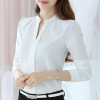 Naiveroo Women V-Neck Tops Long Sleeve Casual Chiffon Blouse Female Work Wear Solid Color Spring Autumn White Office Shirts