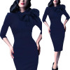 Vfemage Womens Elegant 1950s Vintage Pinup Retro Rockabilly 3/4 Sleeve Bow Party Work Sheath Bodycon Wiggle Pencil Dress 142