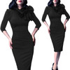 Vfemage Womens Elegant 1950s Vintage Pinup Retro Rockabilly 3/4 Sleeve Bow Party Work Sheath Bodycon Wiggle Pencil Dress 142